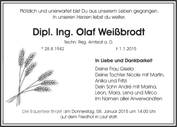 Traueranzeige von Olaf Weißbrodt von Pegnitz-Zeitung